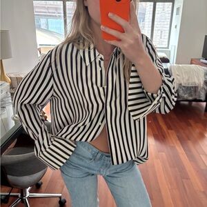 Frame Denim Black and White Boxy Button Down Shirt